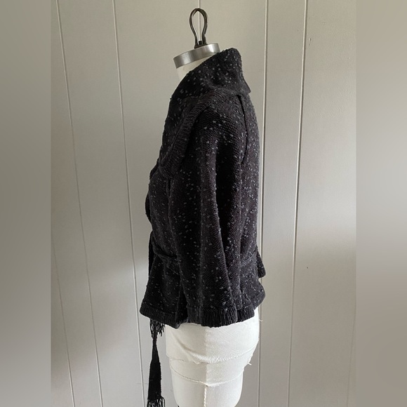 Super soft chenille tie waist cardigan with wide elbow sleeves and lapel. - Picture 3 of 5